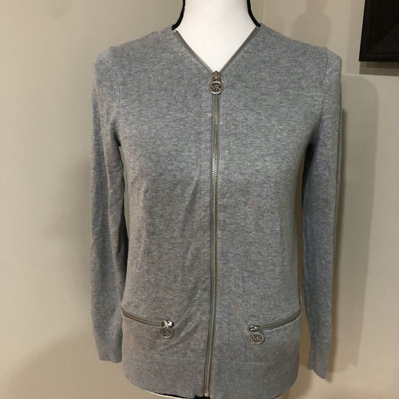 **MICHAEL KORS* Gray Zip-Up Cardigan Sweater Size S - Picture 1 of 8